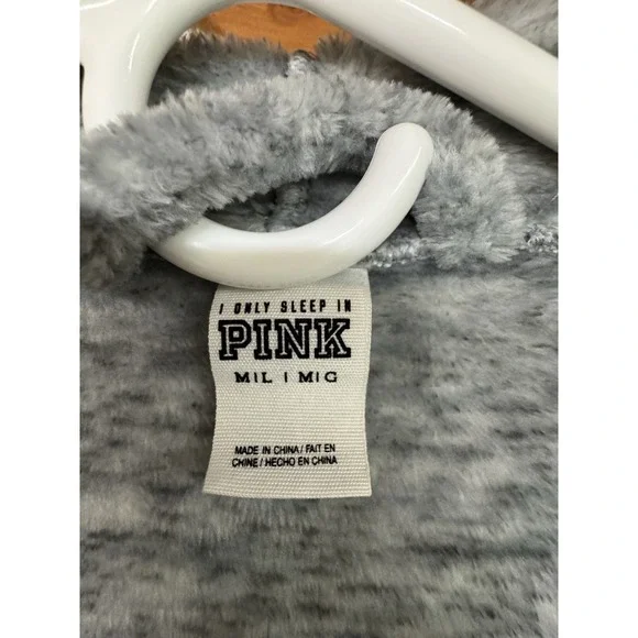 PINK By VS Gray Robe Women's M/L Sequin Word Sleeves Cozy Soft * no belt - Picture 4 of 6